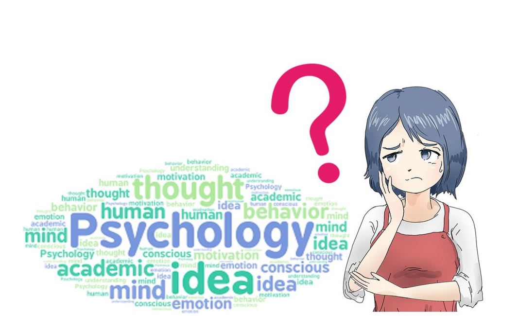 Ragazza confusa davanti ad un brainstorming di termini attinenti alla psicologia